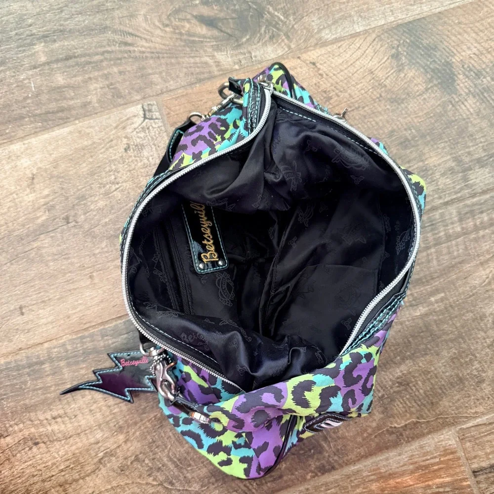 Betseyville Y2K Punk Multicolor Neon Leopard Lightning Charm Hobo Bag ,Large
